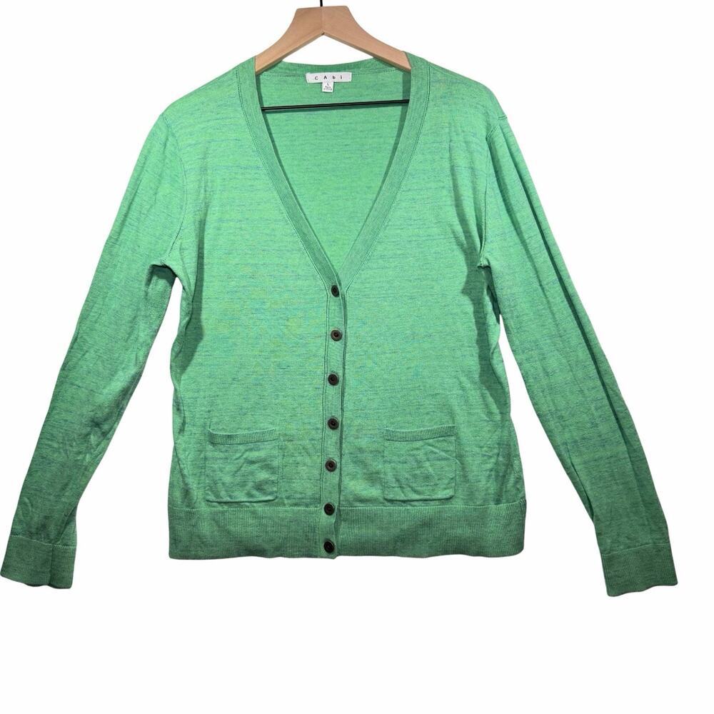 Cabi Button Down Cardigan Sweater Green 100% Cotton Womens Size L